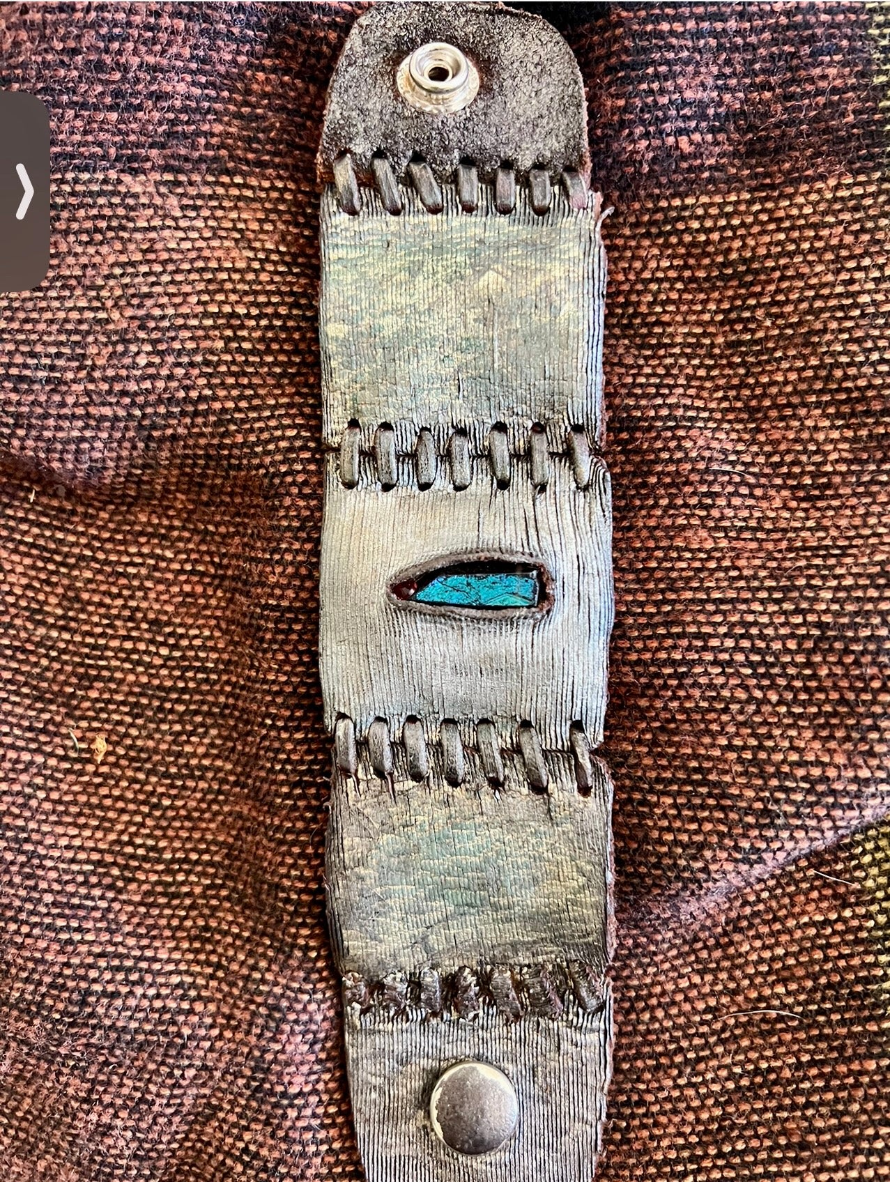 LEATHER BAND SILVER GRAY WITH BLUE STONE - #B105