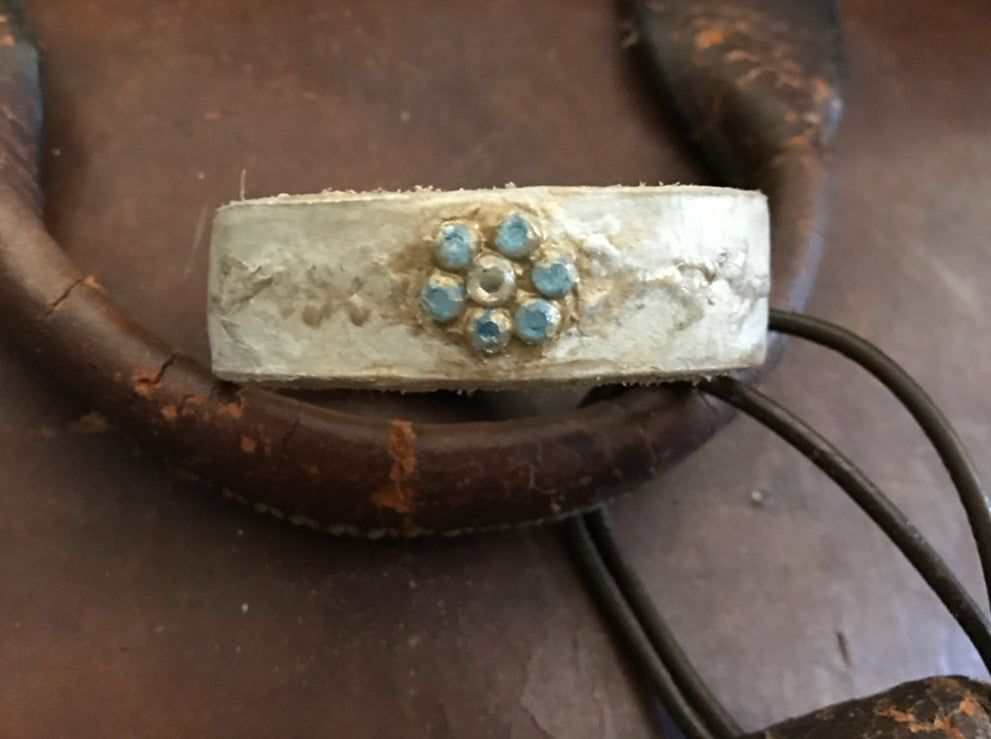 LEATHER BAND WITH BLUE FLOWER-#B142