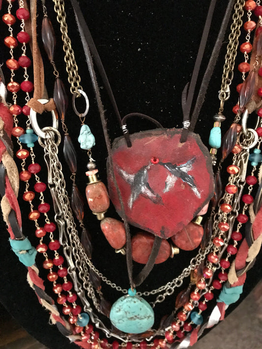 LEATHER NECKLACE WITH BEADED STRANDS #4