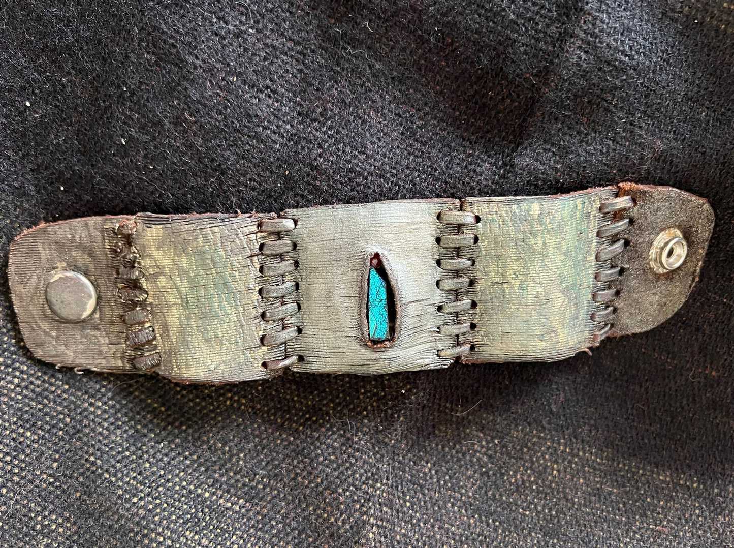 LEATHER BAND WITH BEACH GLASS - #B174