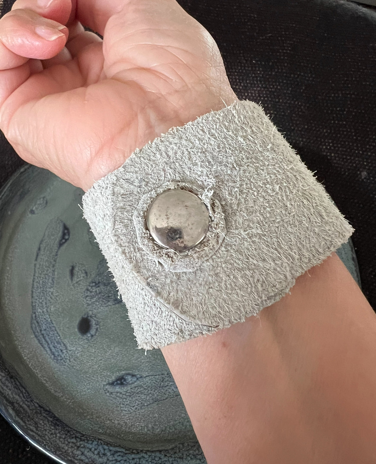 LEATHER BAND CUFF WITH ROSE- #B171