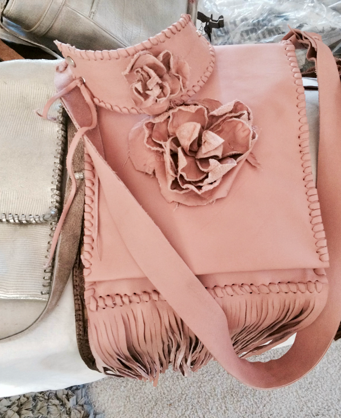 LEATHER FRINGE PURSE WITH BAND SET