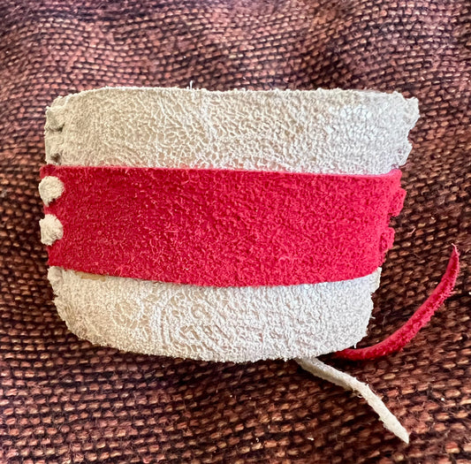 LEATHER BAND RED SUEDE AND CREAM - #B108