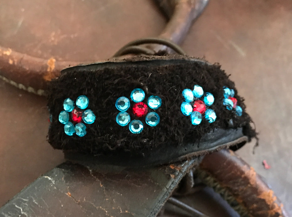 LEATHER BAND WITH BLUE FLOWERS-#B154