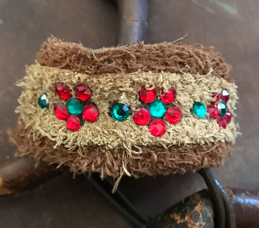 LEATHER BAND WITH RED FLOWERS-#B152