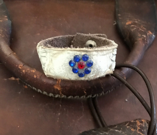 LEATHER BAND WITH BLUE FLOWER-#B150