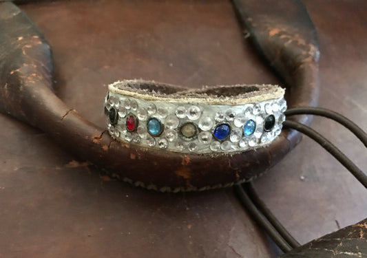 LEATHER BAND WITH GEMSTONES-#B149