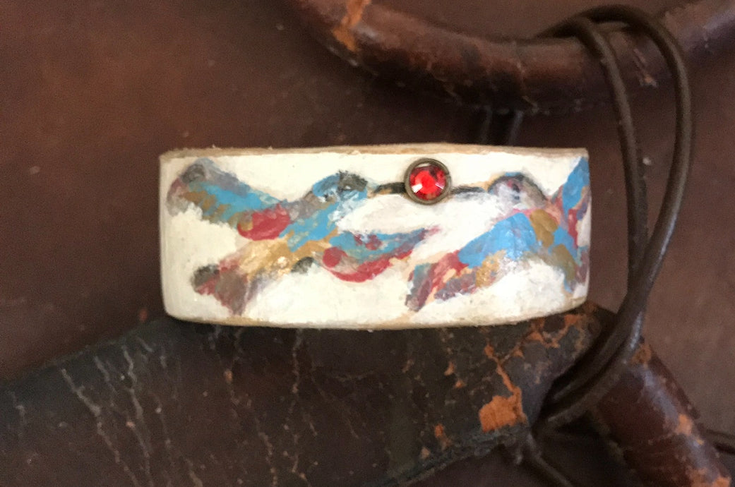 LEATHER BAND WITH HUMMINGBIRDS-#B147