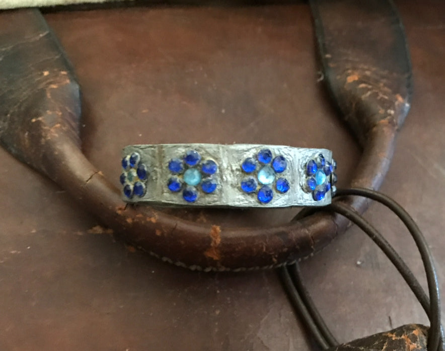 LEATHER BAND WITH BLUE FLOWERS-#B143