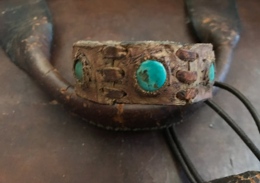 LEATHER BAND WITH TURQUOISE STONES-#B140