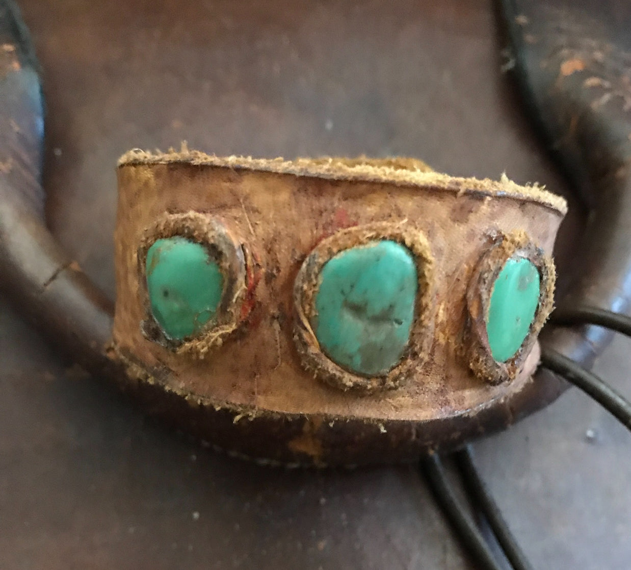 LEATHER BAND WITH TURQUOISE STONES-#B135