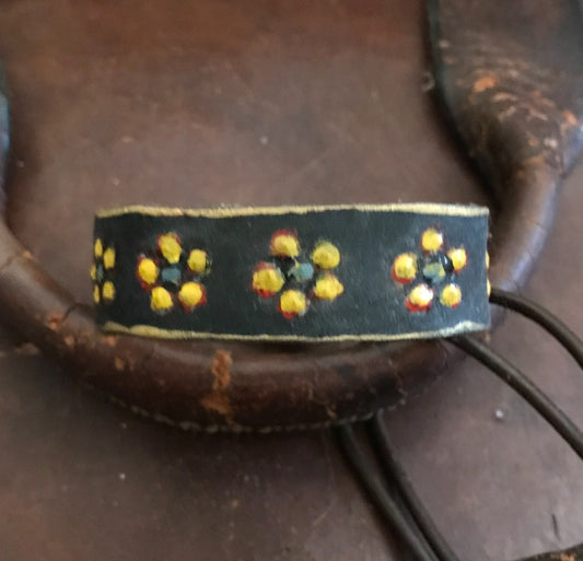 LEATHER BAND WITH YELLOW FLOWERS-#B133