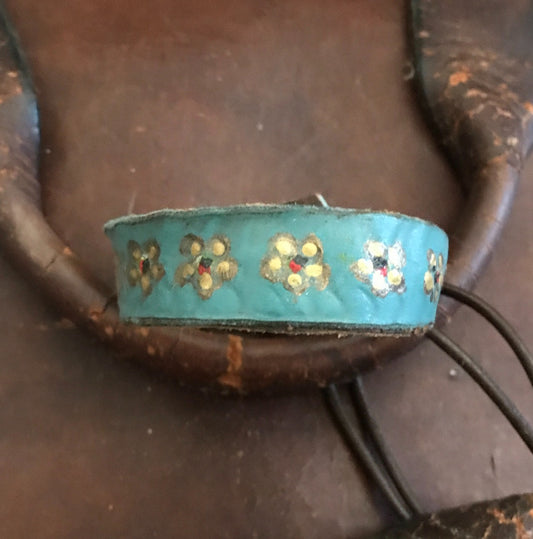 LEATHER BAND WITH WHITE FLOWERS-#B129