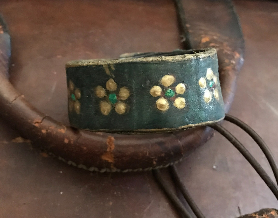 LEATHER BAND WITH GOLD FLOWERS-#B126