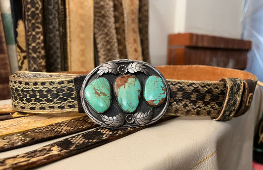 SNAKESKIN BELT WITH TURQUOISE STONE BUCKLE