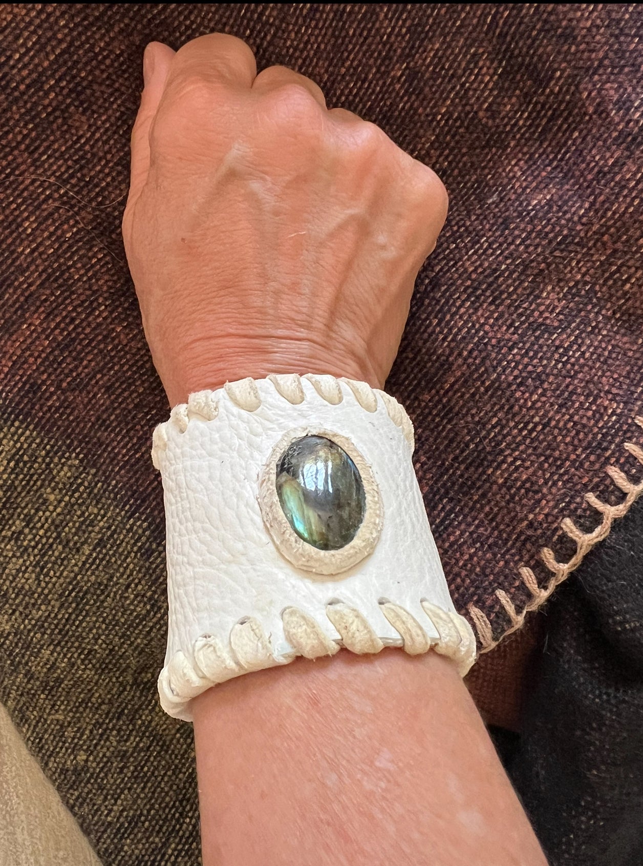 LEATHER BAND WITH LABRADORITE STONE - #B160