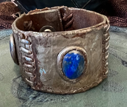 LEATHER BAND WITH LAPIS STONES - #B159