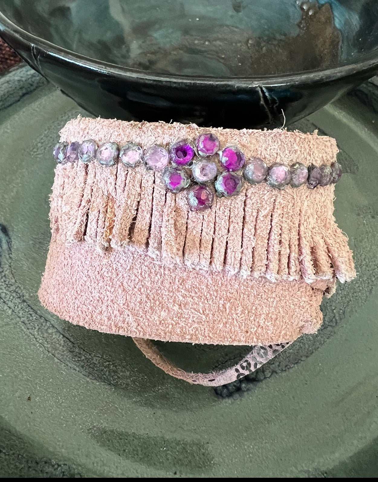 LEATHER BAND WITH FLOWER GEMSTONES - #B161