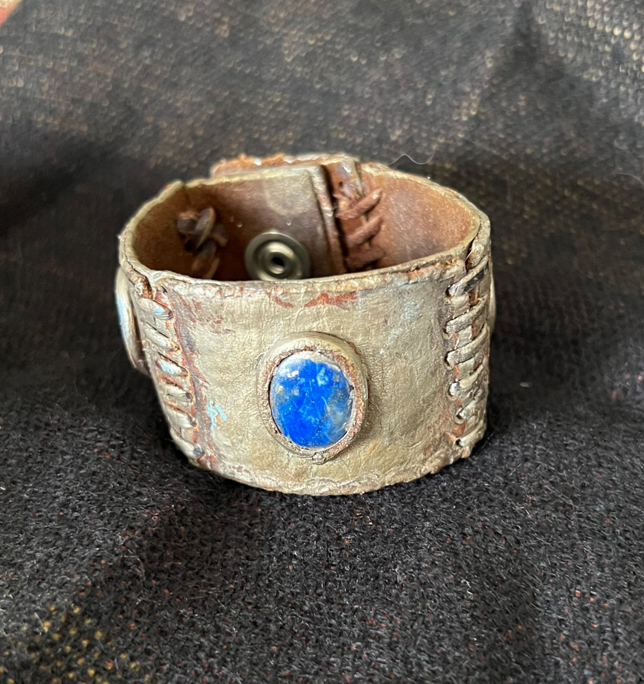 LEATHER BAND WITH LAPIS STONES - #B159