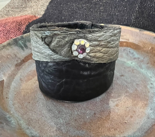 LEATHER BAND WITH GEMSTONE FLOWER - #B177