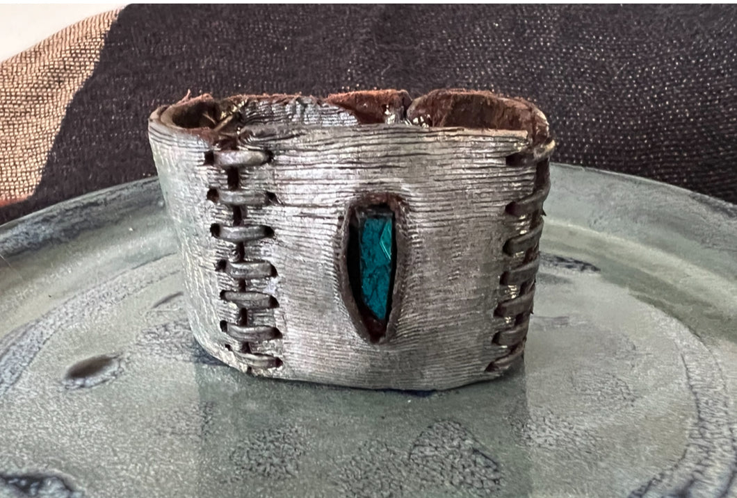 LEATHER BAND WITH BEACH GLASS - #B174